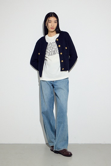 クルーネックツイードライクニットジャケット 詳細画像