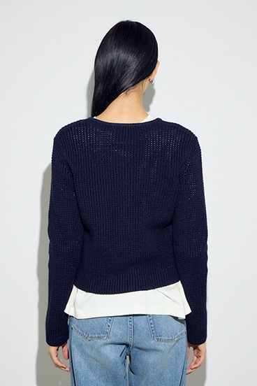 クルーネックツイードライクニットジャケット 詳細画像