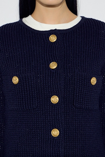 クルーネックツイードライクニットジャケット 詳細画像