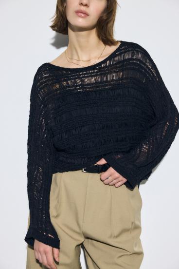 テープヤーンドルマンニットトップス 詳細画像