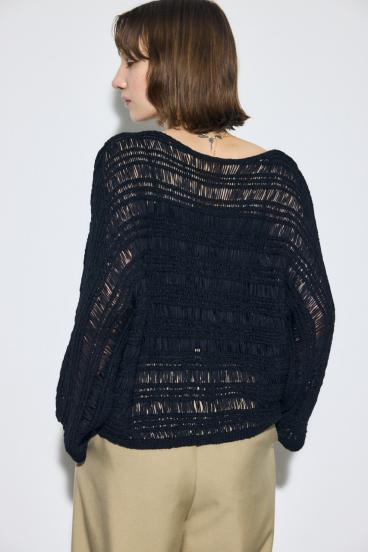 テープヤーンドルマンニットトップス 詳細画像