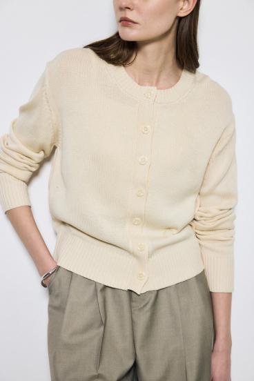 リネンタッチクルーネックニットカーディガン 詳細画像