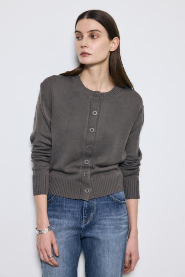 リネンタッチクルーネックニットカーディガン