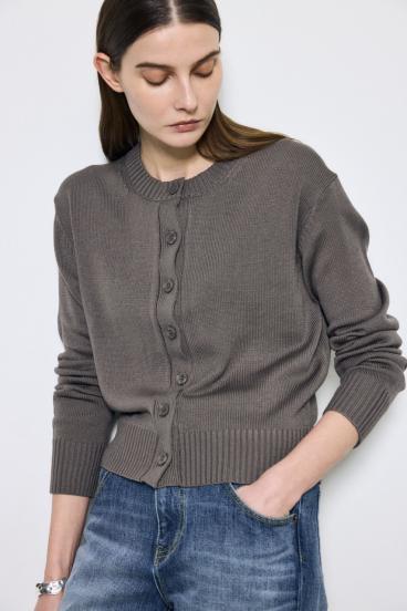 リネンタッチクルーネックニットカーディガン