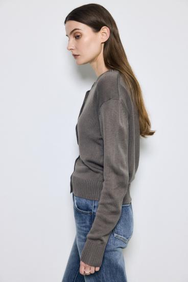 リネンタッチクルーネックニットカーディガン 詳細画像