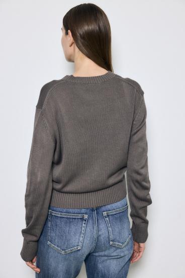 リネンタッチクルーネックニットカーディガン 詳細画像