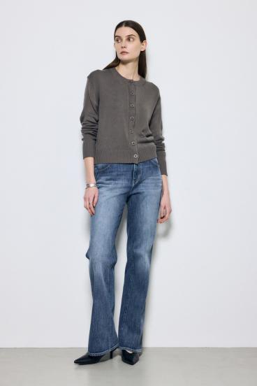 リネンタッチクルーネックニットカーディガン 詳細画像