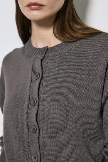 リネンタッチクルーネックニットカーディガン 詳細画像