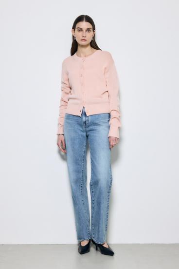 リネンタッチクルーネックニットカーディガン 詳細画像