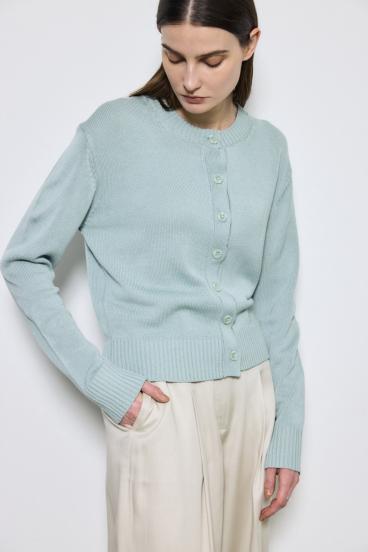 リネンタッチクルーネックニットカーディガン