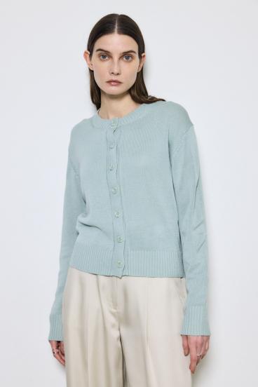 リネンタッチクルーネックニットカーディガン