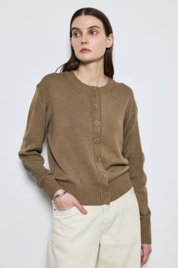 リネンタッチクルーネックニットカーディガン