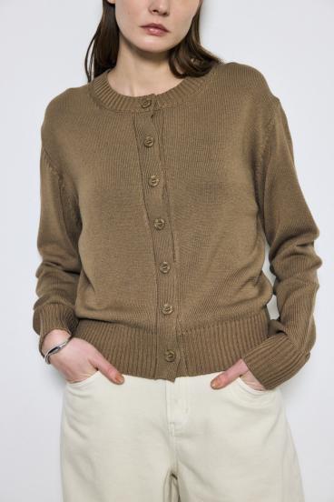 リネンタッチクルーネックニットカーディガン