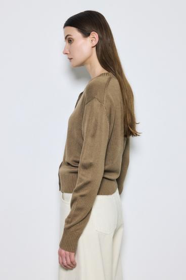 リネンタッチクルーネックニットカーディガン 詳細画像