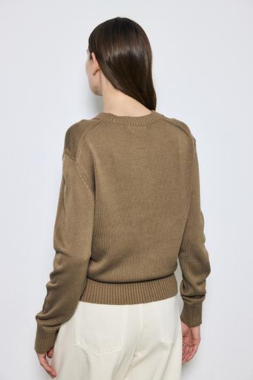 リネンタッチクルーネックニットカーディガン 詳細画像