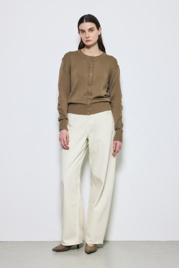 リネンタッチクルーネックニットカーディガン 詳細画像