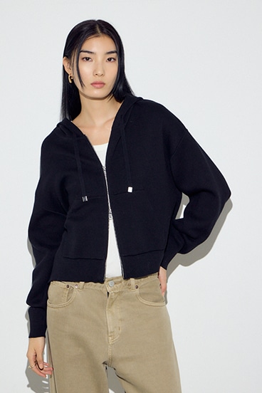 Wジップニットフーディー