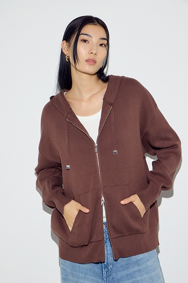 Wジップニットフーディー