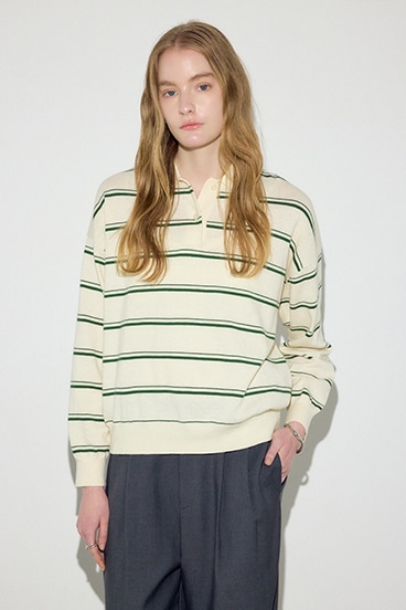 【SS先行アイテム】カシミヤミックスポロカラーボーダーニット