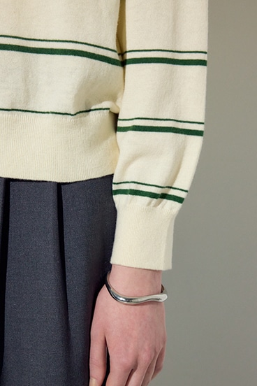 【SS先行アイテム】カシミヤミックスポロカラーボーダーニット 詳細画像