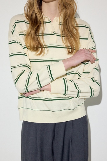 【SS先行アイテム】カシミヤミックスポロカラーボーダーニット