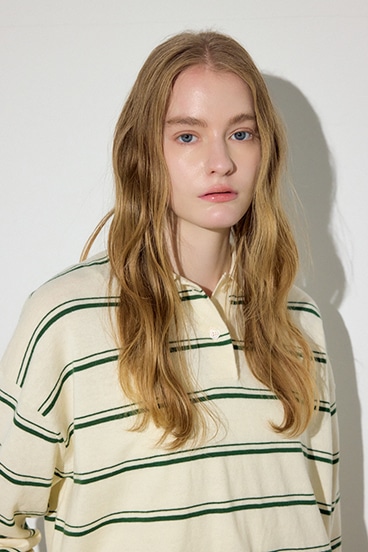 【SS先行アイテム】カシミヤミックスポロカラーボーダーニット 詳細画像