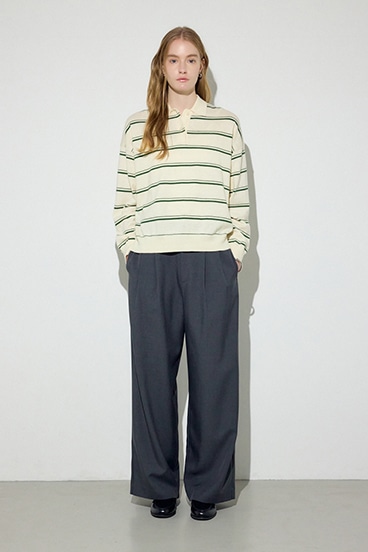 【SS先行アイテム】カシミヤミックスポロカラーボーダーニット 詳細画像