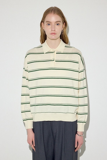 【SS先行アイテム】カシミヤミックスポロカラーボーダーニット 詳細画像