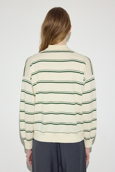 【SS先行アイテム】カシミヤミックスポロカラーボーダーニット 詳細画像