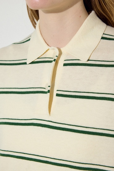 【SS先行アイテム】カシミヤミックスポロカラーボーダーニット 詳細画像