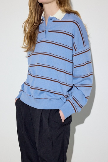 【SS先行アイテム】カシミヤミックスポロカラーボーダーニット