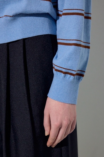 【SS先行アイテム】カシミヤミックスポロカラーボーダーニット 詳細画像