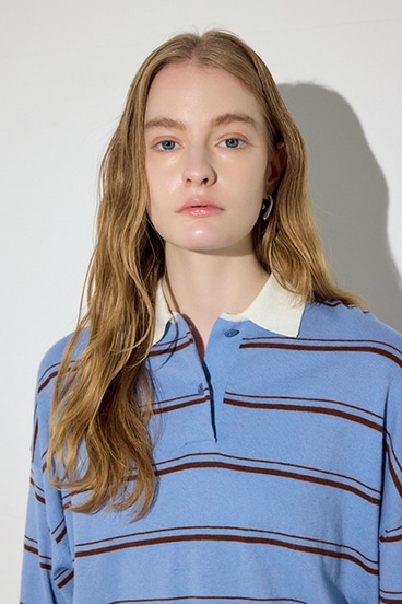 【SS先行アイテム】カシミヤミックスポロカラーボーダーニット 詳細画像