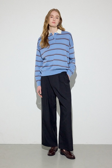 【SS先行アイテム】カシミヤミックスポロカラーボーダーニット 詳細画像