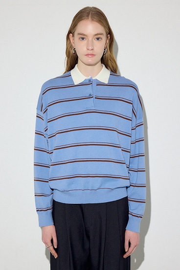 【SS先行アイテム】カシミヤミックスポロカラーボーダーニット 詳細画像