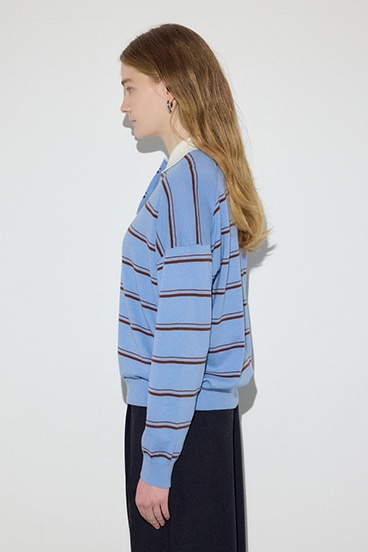 【SS先行アイテム】カシミヤミックスポロカラーボーダーニット 詳細画像