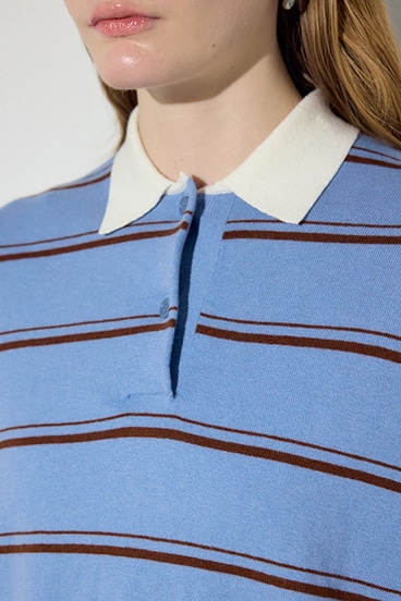 【SS先行アイテム】カシミヤミックスポロカラーボーダーニット 詳細画像