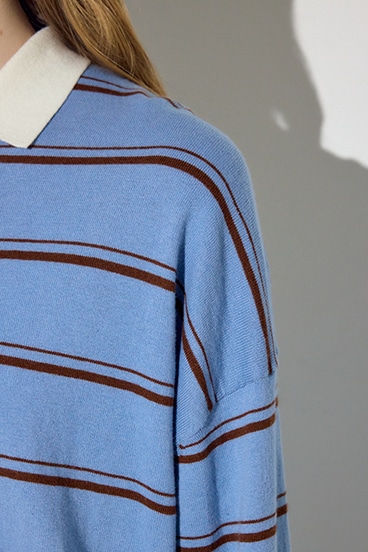 【SS先行アイテム】カシミヤミックスポロカラーボーダーニット 詳細画像