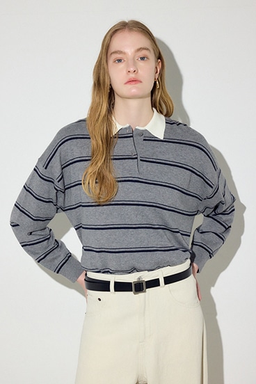 【SS先行アイテム】カシミヤミックスポロカラーボーダーニット