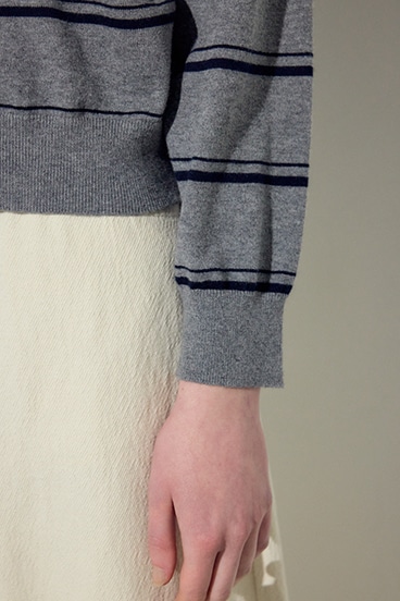 【SS先行アイテム】カシミヤミックスポロカラーボーダーニット 詳細画像