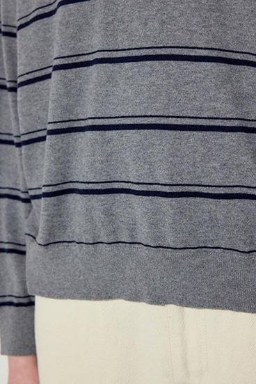 【SS先行アイテム】カシミヤミックスポロカラーボーダーニット 詳細画像