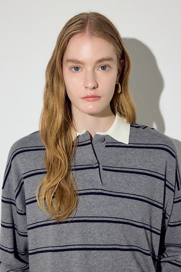 【SS先行アイテム】カシミヤミックスポロカラーボーダーニット 詳細画像