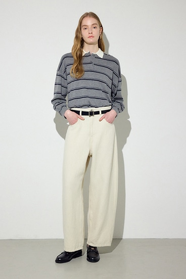 【SS先行アイテム】カシミヤミックスポロカラーボーダーニット 詳細画像