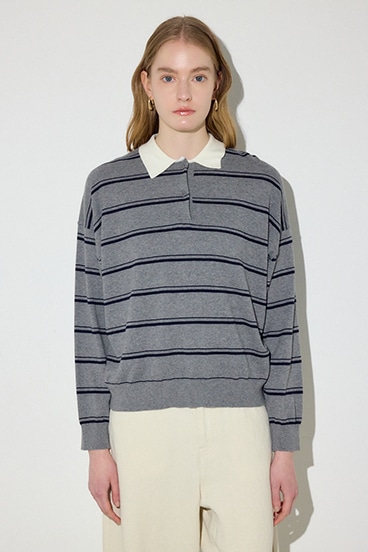 【SS先行アイテム】カシミヤミックスポロカラーボーダーニット 詳細画像