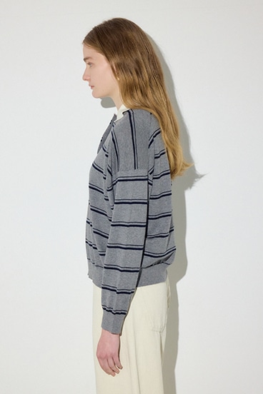 【SS先行アイテム】カシミヤミックスポロカラーボーダーニット 詳細画像