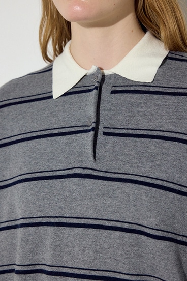 【SS先行アイテム】カシミヤミックスポロカラーボーダーニット 詳細画像