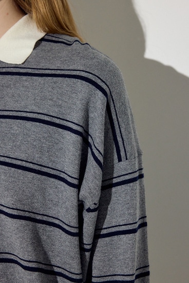 【SS先行アイテム】カシミヤミックスポロカラーボーダーニット 詳細画像