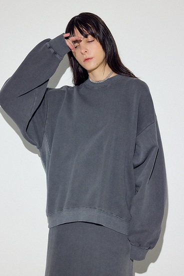 ピグメント起毛裏毛クルーネックトップス 詳細画像