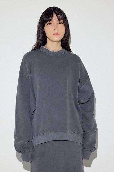 ピグメント起毛裏毛クルーネックトップス 詳細画像