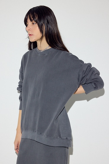 ピグメント起毛裏毛クルーネックトップス 詳細画像